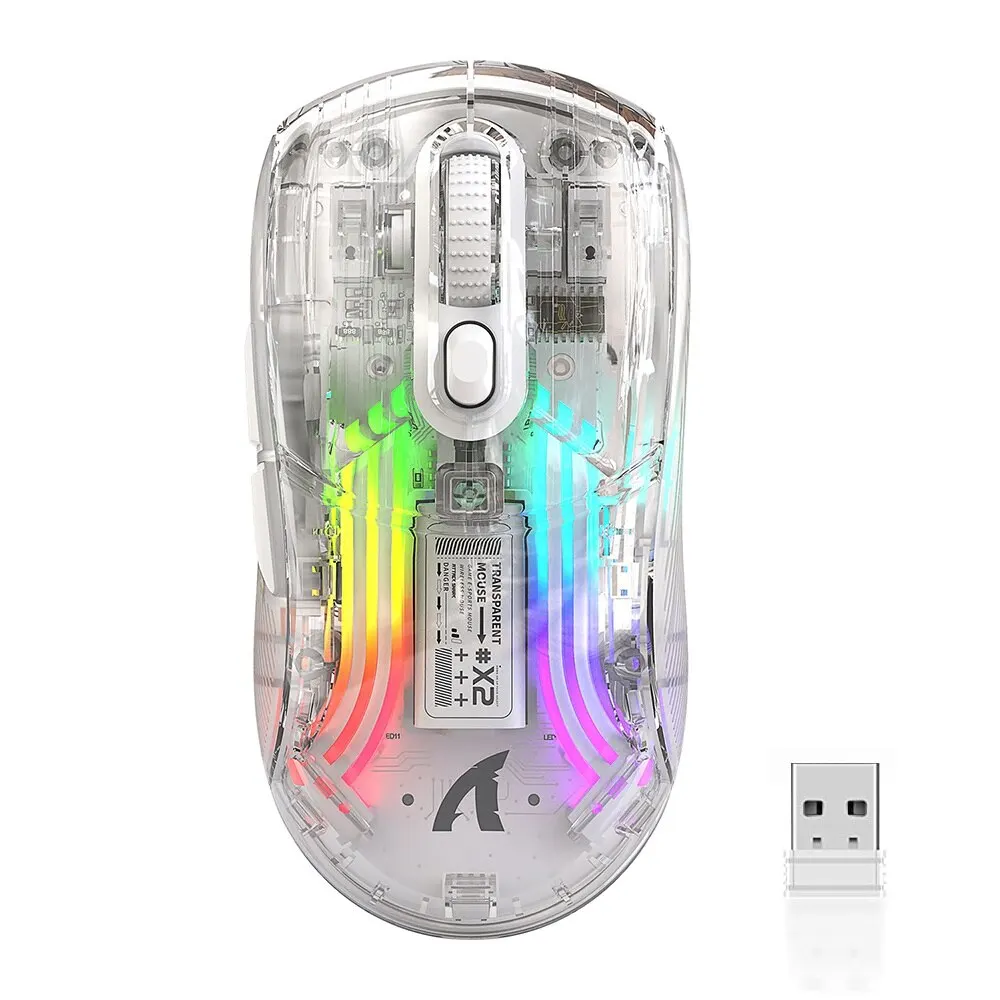 Bezprzewodowa mysz do gier przezroczysta podwójny tryb 2.4G Bluetooth 3D RGB podświetlany bezprzewodowy myszy komputerowe do laptopa PC Mac