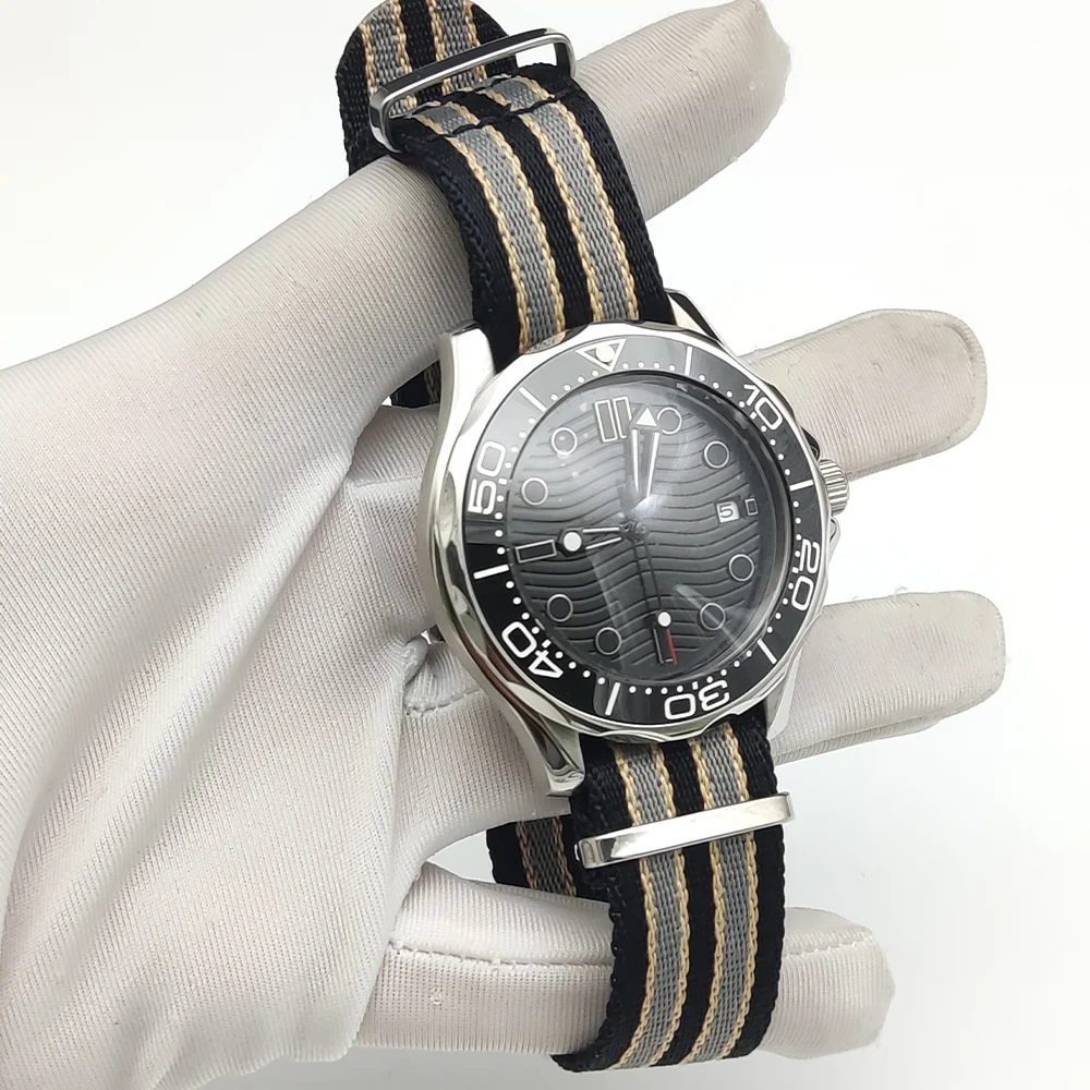 ساعة ميكانيكية رجالية مع علبة من الفولاذ المقاوم للصدأ ، حركة ، نمط موجة ، قرص معقم ، شاشة تقويم ، كاجوال ،