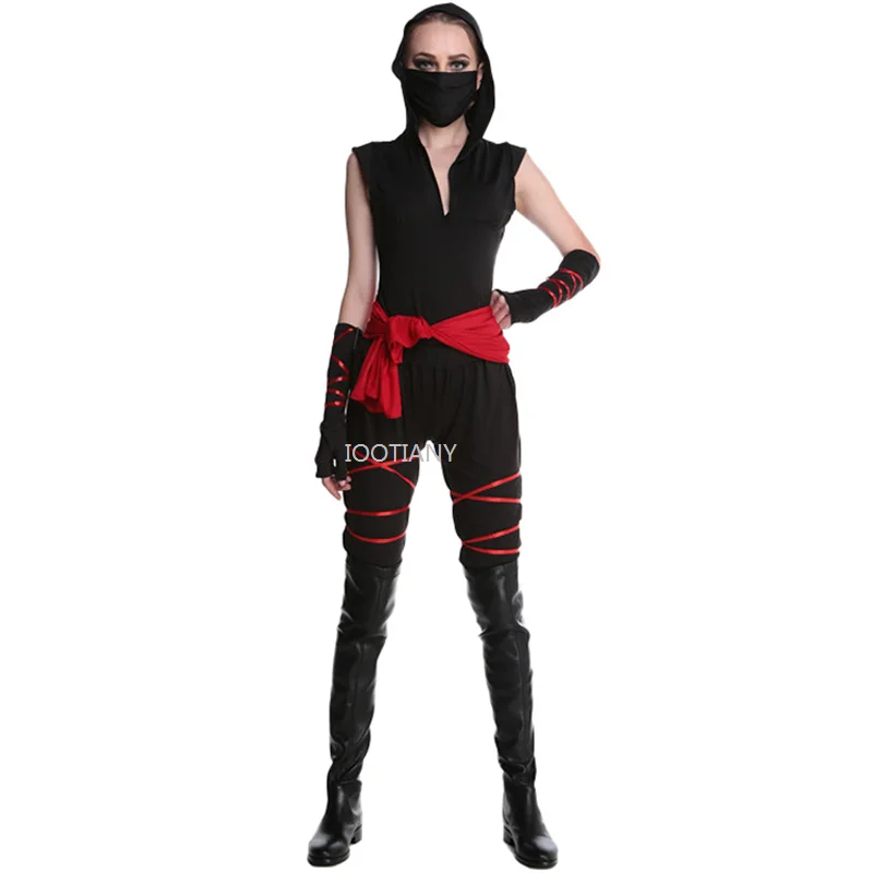 IOOTIANY S-XL Gioco di ruolo da donna Costume Ninja Adulto Anime Guerriero Cosplay Festa di carnevale Fancy Dress Up Ninja Uniformi da gioco sul palco