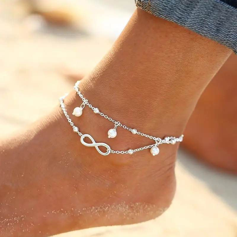 New Fashion Foot Jewelry Ankle Bracelets Chain For Women Simple Elegant Imitation Pearl Tassel Anklets Beach Accessories