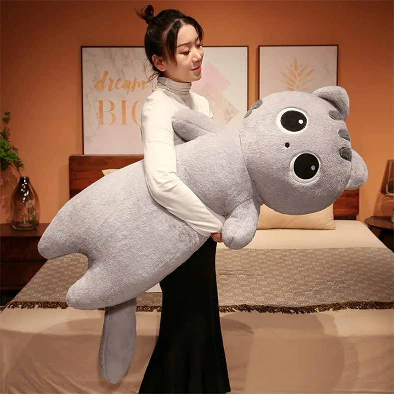 Énorme oreiller en peluche chat long et doux pour enfants, jouets en peluche, coussin de sieste, coussin de confort pour la maison, cadeau d'anniversaire mignon, cadeau d'ami