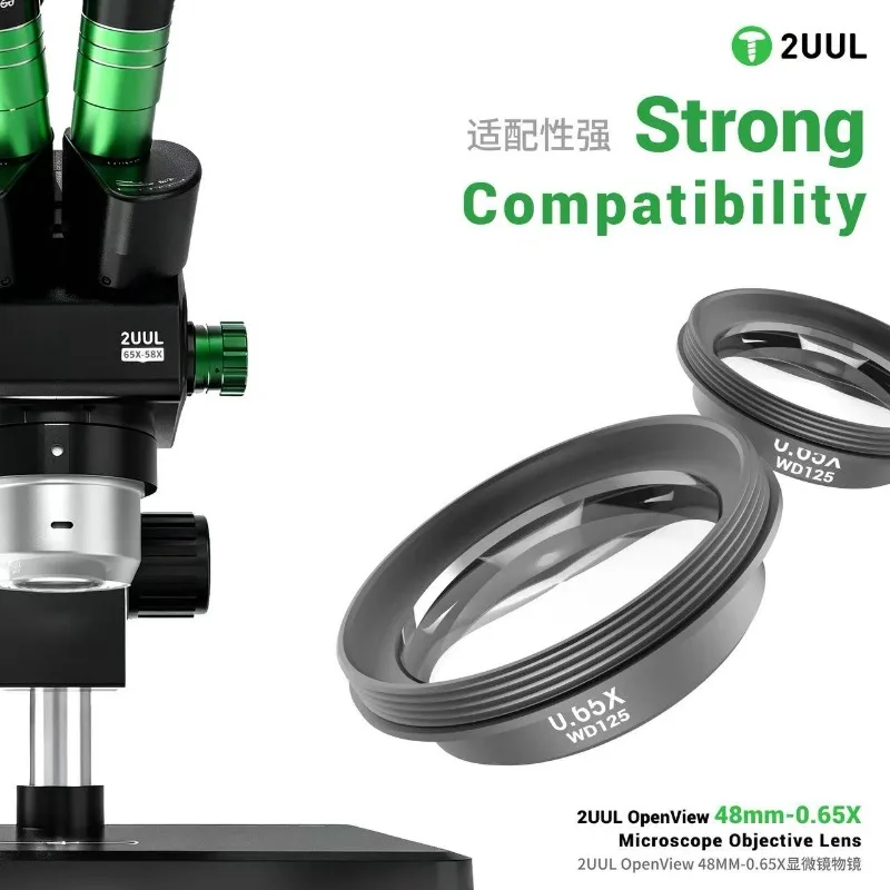 2UUL MS06 OpenView 48mm 0.65X Microscope Barlow Objective Lens WD125 for Phone Repair PCB Soldering Inspection