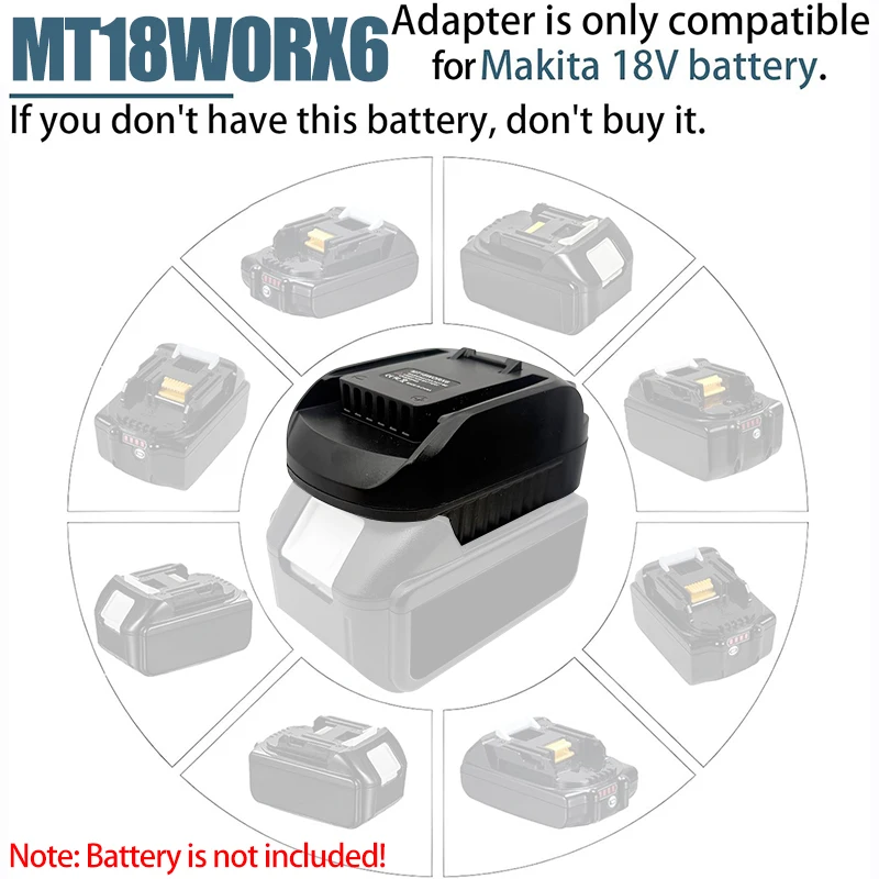 MT18WORX6 Battery Adapter Converter for Makita 18V BL1830 Li-ion Battery to for Worx 20V 6 Pin Power Tools Replace WA3520 WA3525