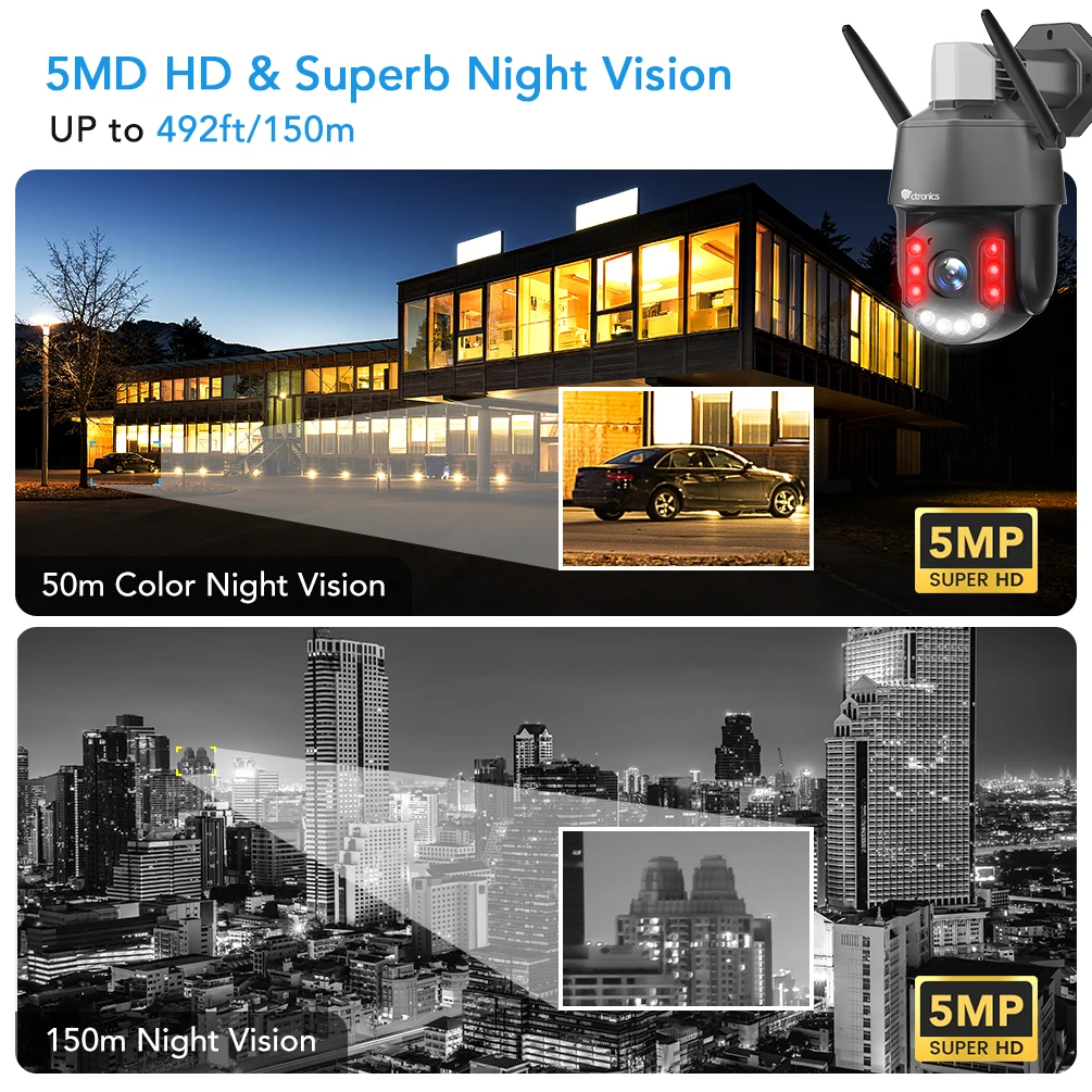 Ctronics 30X Optical Zoom Security Camera WiFi PTZ Outdoor 5MP CCTV Auto Tracking Human Detection IP Camera Color Night Vision