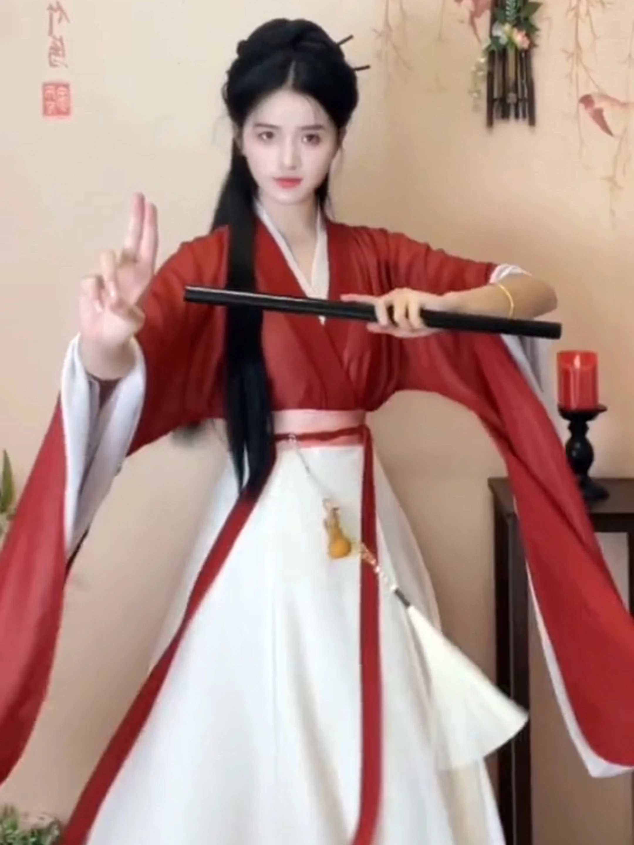 

Красное женское ханьфу с широкими рукавами, струящаяся юбка-фея, для взрослых, маленький размер, повседневный костюм в старинном стиле, новинка 2026 года