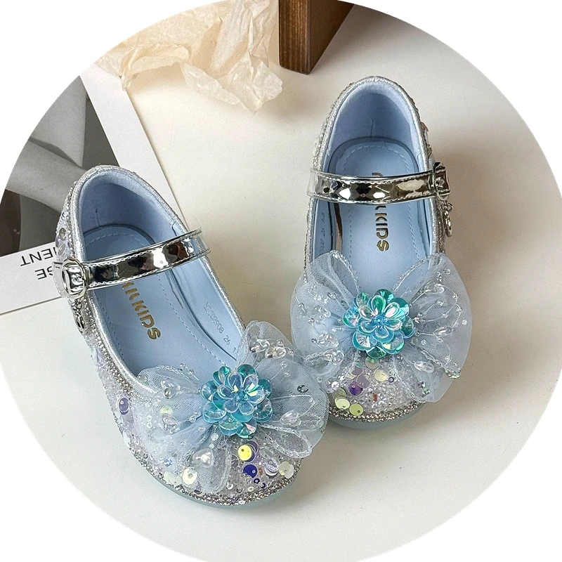 

2025 Girls Bling Dress Shoes Toddler Glitter Princess Shoe Flower Mary Jane Bowtie Party Wedding Prom Footwear for Toddler Kids