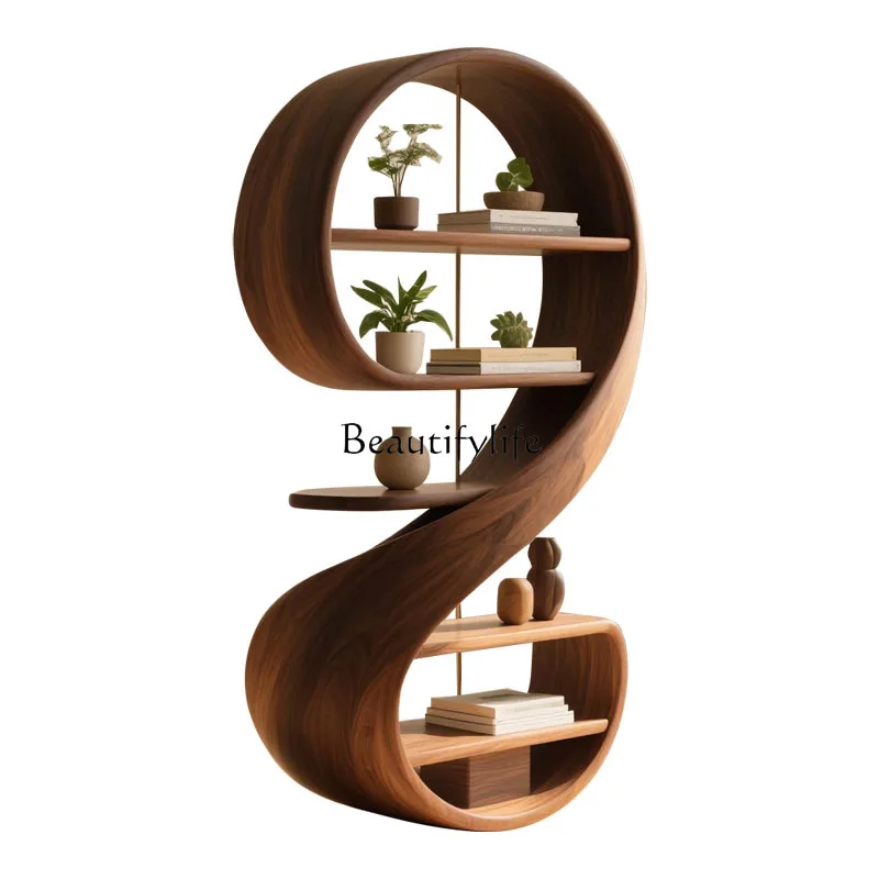 

New Chinese Style North American Black Walnut Bookshelf Song Style Aesthetic Solid Wood Display Minimalist Decorative Shelf