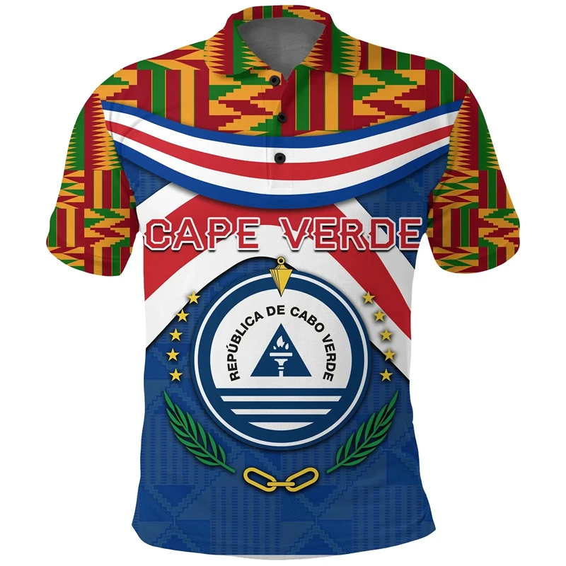 Africa Cape Verde Map Flag 3D Printed Polo Shirts For Men National Emblem Short Sleeve Patriotic Coat Of Arms POLO Shirt Jersey