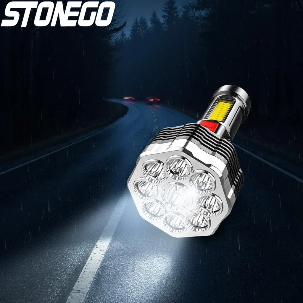 

Девятиядерный USB-перезаряжаемый фонарик, многоцелевой уличный светодиодный фонарик для кемпинга, пешего туризма, двойной источник света