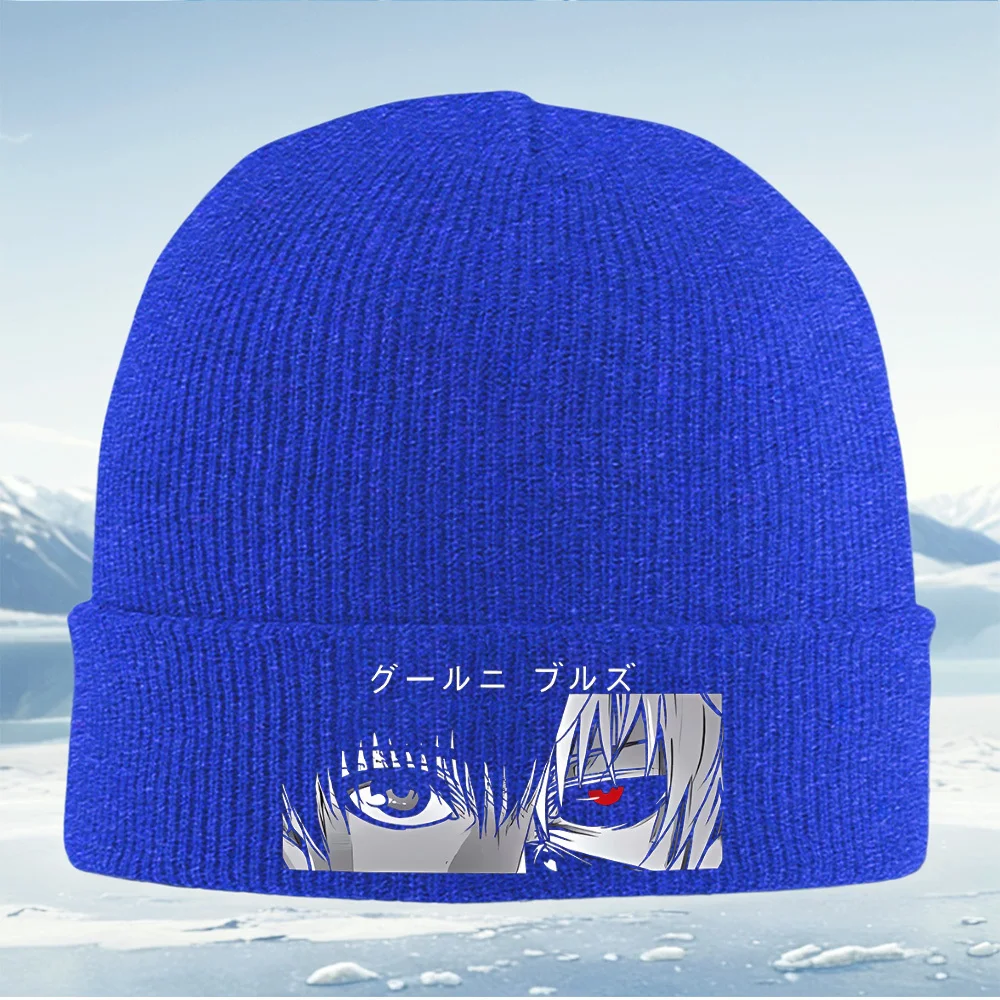 عيون الشعر الداكن العين الحمراء أنيمي الرجال النساء للجنسين محبوك قبعة قبعة صوفية قبعة الشتاء الحرارية الدافئة عيد الميلاد في الهواء الطلق ركوب الدراجات هيكي #6