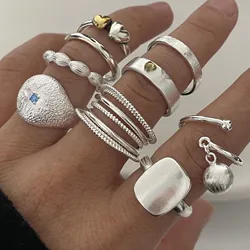 925 Sterling Silver Rings for Women Couple Minimalist Handmade Simple Interline Blue Ring Party Jewelry Gift Prevent Allergy