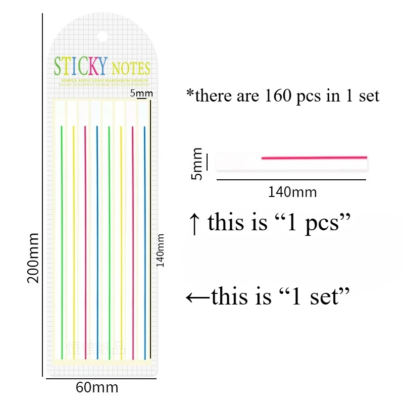 160Pcs Transparent Thin Strip Underlined PET Index Sticker Bookmark Index Tab Notebook Reading Highlight Stickers Sticky Notes