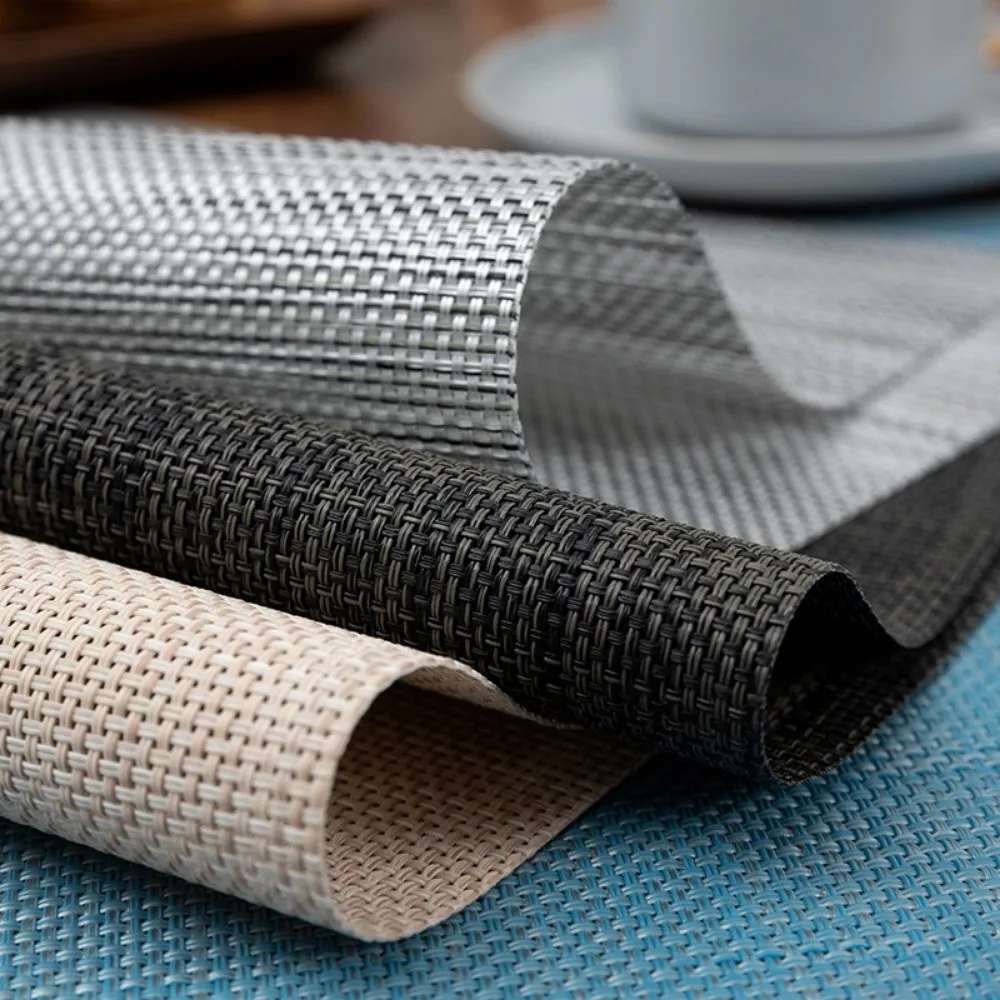 New Washable Woven Table Mats Solid Color PVC Weave Western Food Mats Heat Resistant Durable Fabric Coaster Kitchen