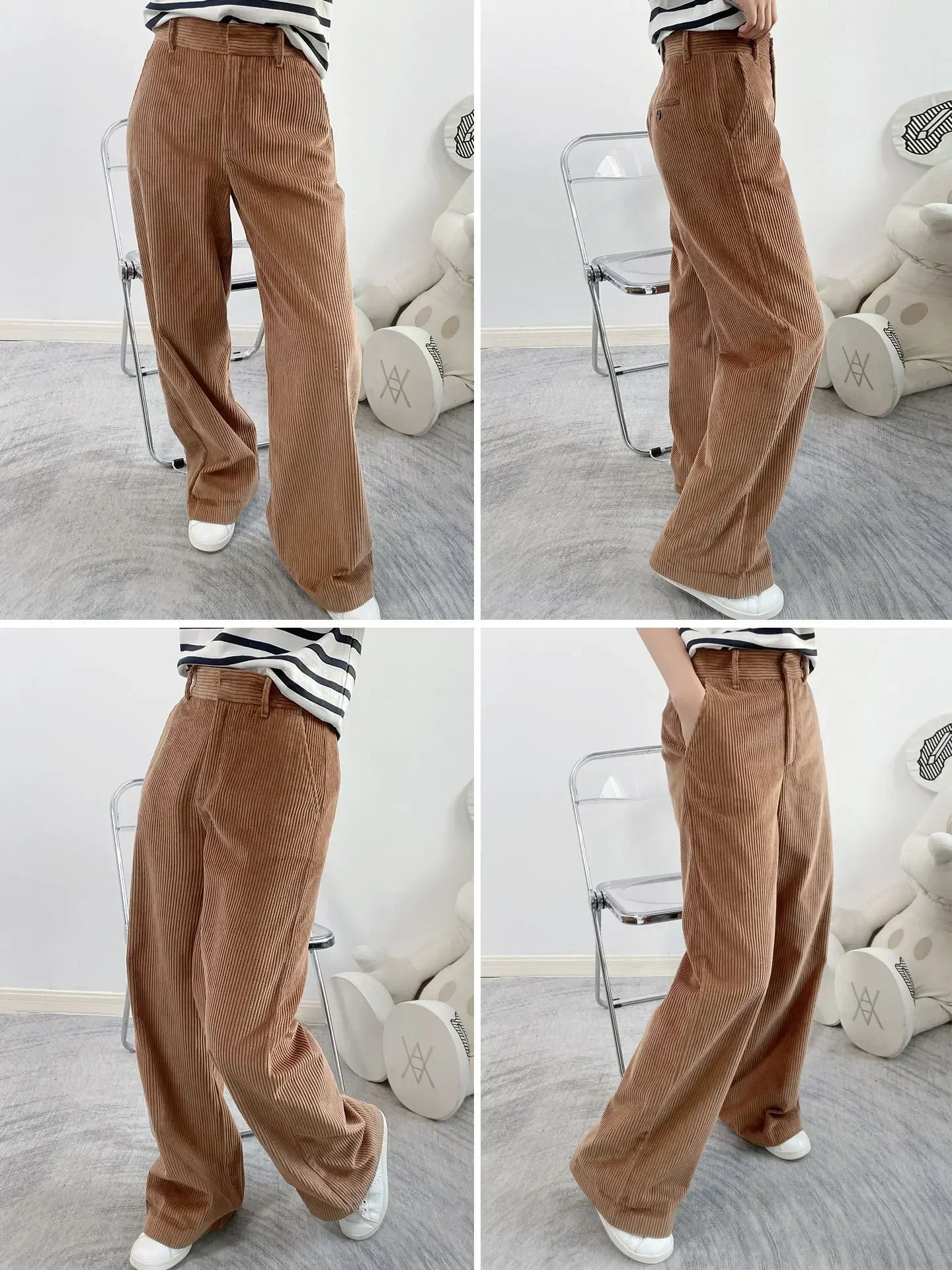 23 Autumn and Winter Classic Striped Corduroy Pure Cotton High waisted Straight Wide leg Casual Pants