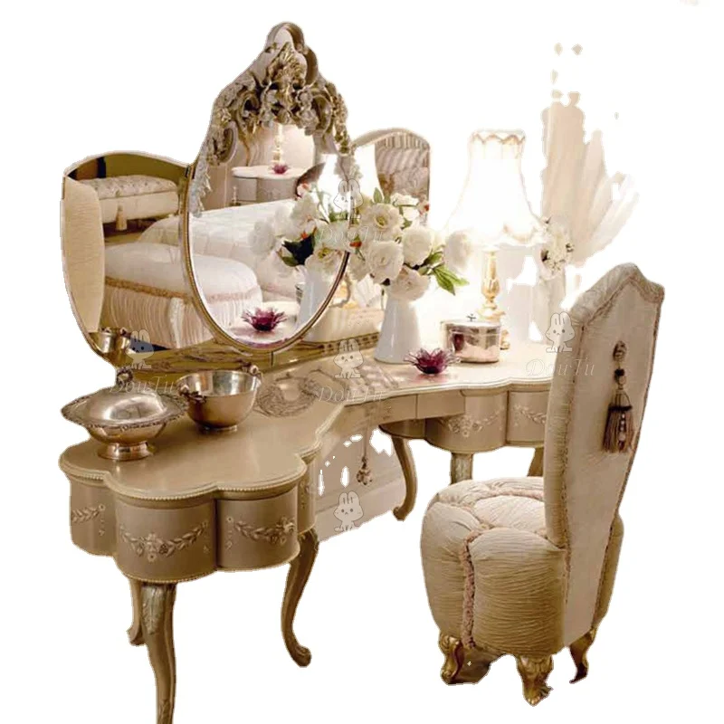 European Luxury Dressing Table Plastic Bedroom Antique Makeup Dressing Table Woman Woman Penteadeira Furniture Comfortable