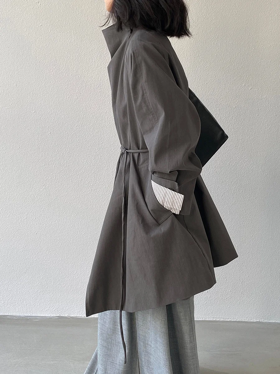 مزاجه النمط البريطاني سترة واقية الرجعية الدانتيل متابعة الخصر المرأة معطف التلبيب تصميم سترة واقية سترة فضفاضة وبسيطة #5