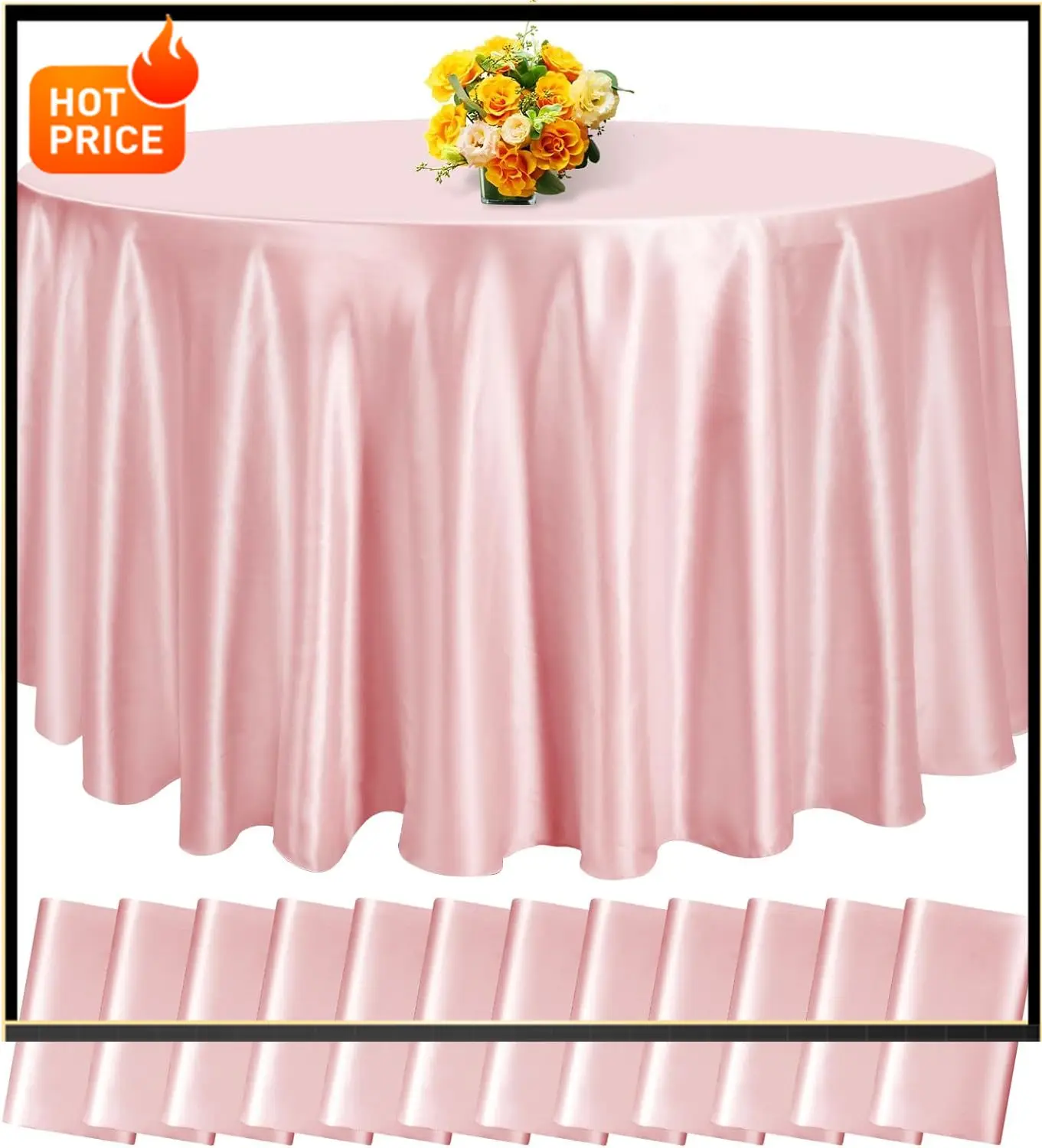 

Bestseller12 Pack 120 Inch Rose Gold Satin Tablecloth - Premium Bright Silky Round Tablecloth Overlay Smooth Fabric Table Cover,