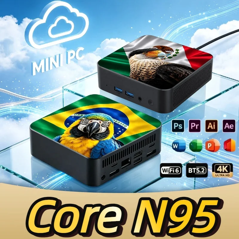 New 2026 Mexico Brazil Flag HighPerformance Intel Core N95 16GB RAM 2TB SSD WiFi6 BT5.2 Compact Mini PC for Gaming Office