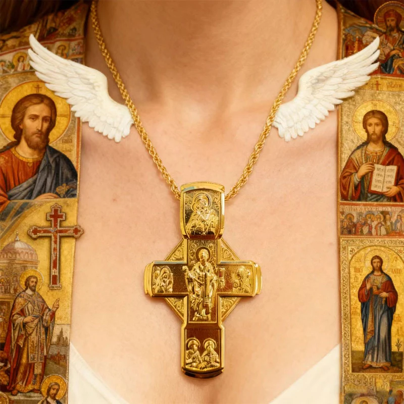 Neues 2026 Orthodoxes Jesus-Kreuz-Anhänger, Kirchenpastor-Brustanhänger, religiöse Ritualutensilien, Gebets-Legierungs-Kreuz-Halskette – Detail 4