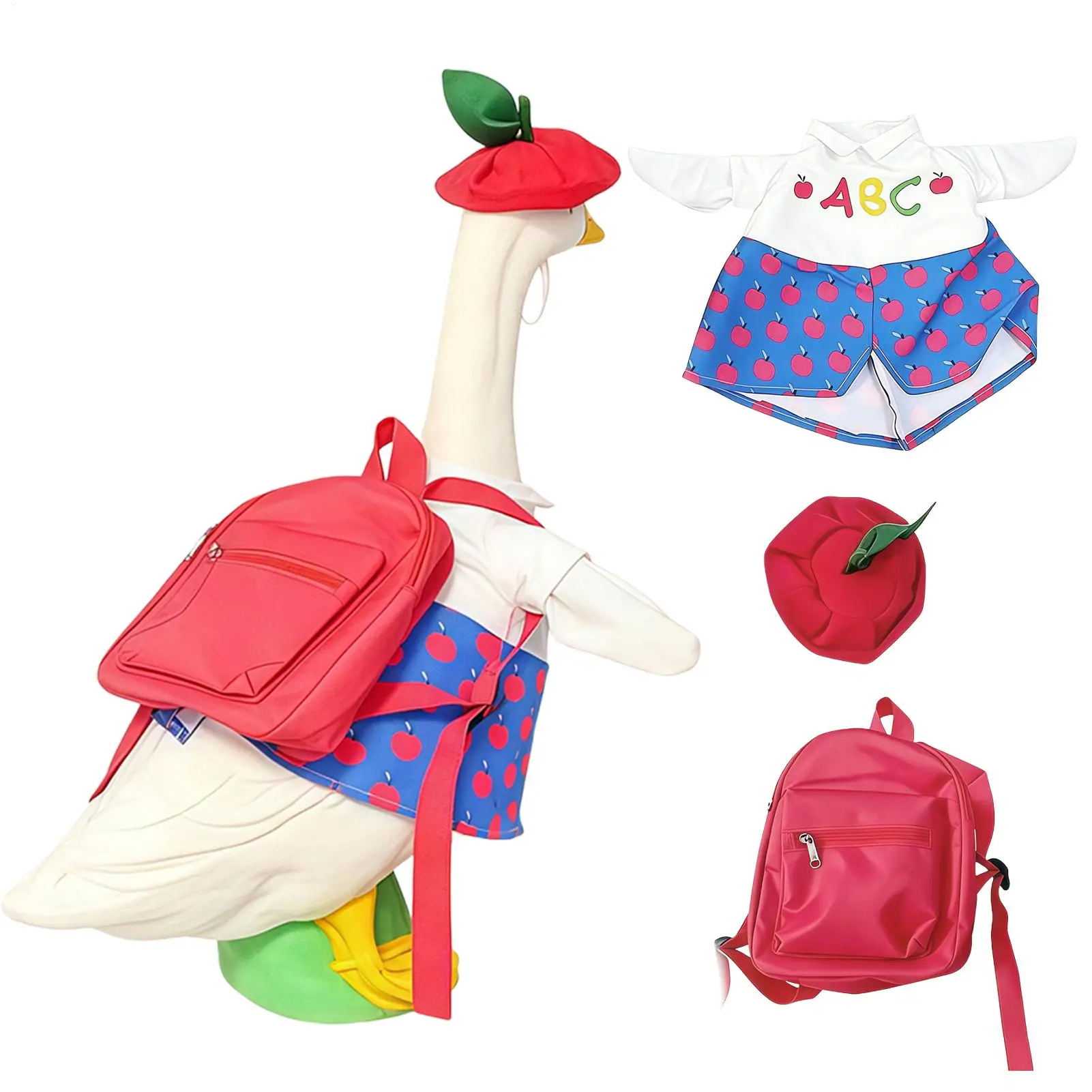 23 Inch Porch Goose Outfits with Hat and Schoolbag Animal Statue Dress Porch Goose School Outfit for Classroom Garden Yard Lawn