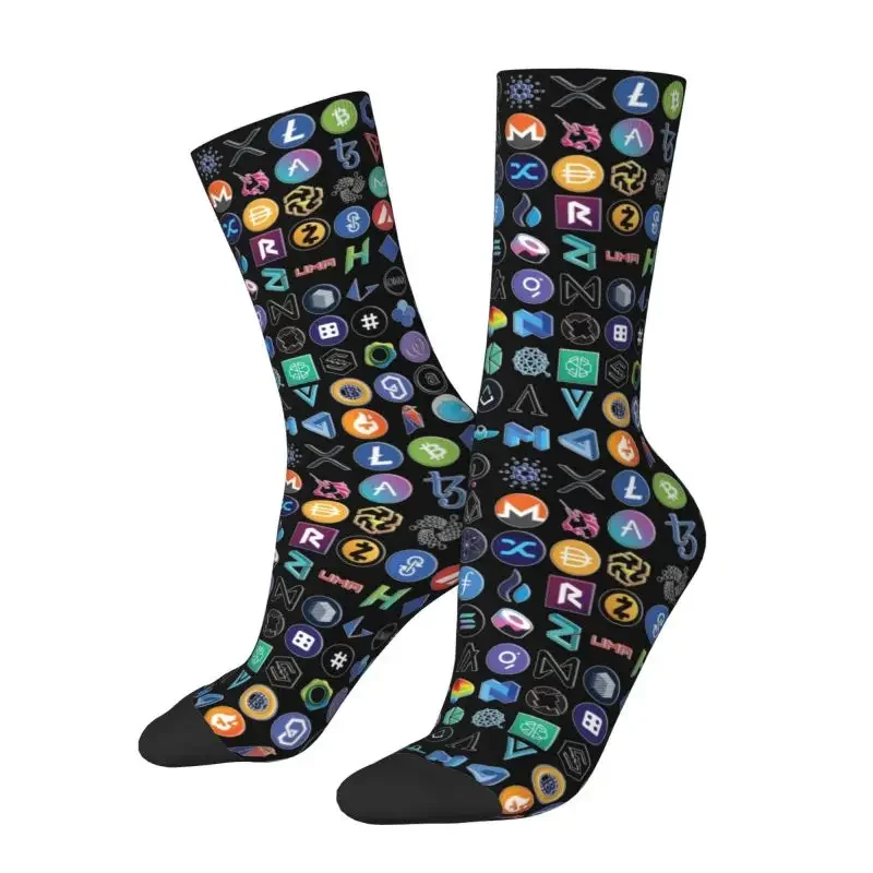 

Fun Print Crypto Coins Altcoin Blockchain Logo Socks for Women Male Men Stretch Summer Autumn Winter Bitcoin Ethereum Crew Socks