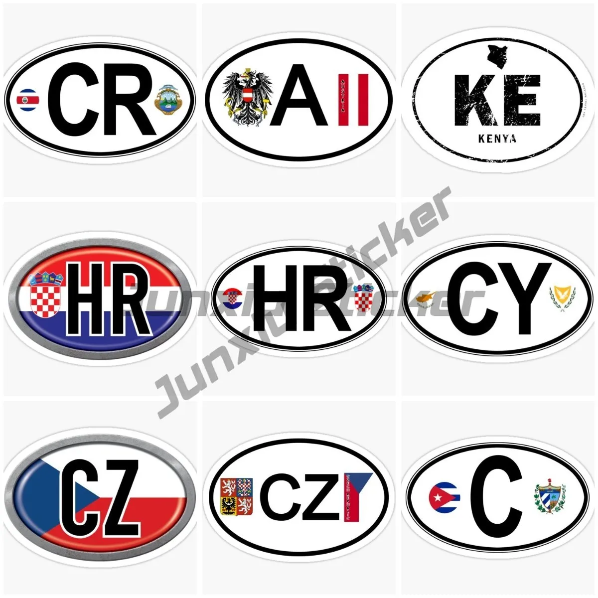 Oval Country Flag Sticker CR A Austria HR Croatia C Cuba CY Cyprus CZ Czech Republic KE Kenya Country Code Flag Decor Vinyl Deca