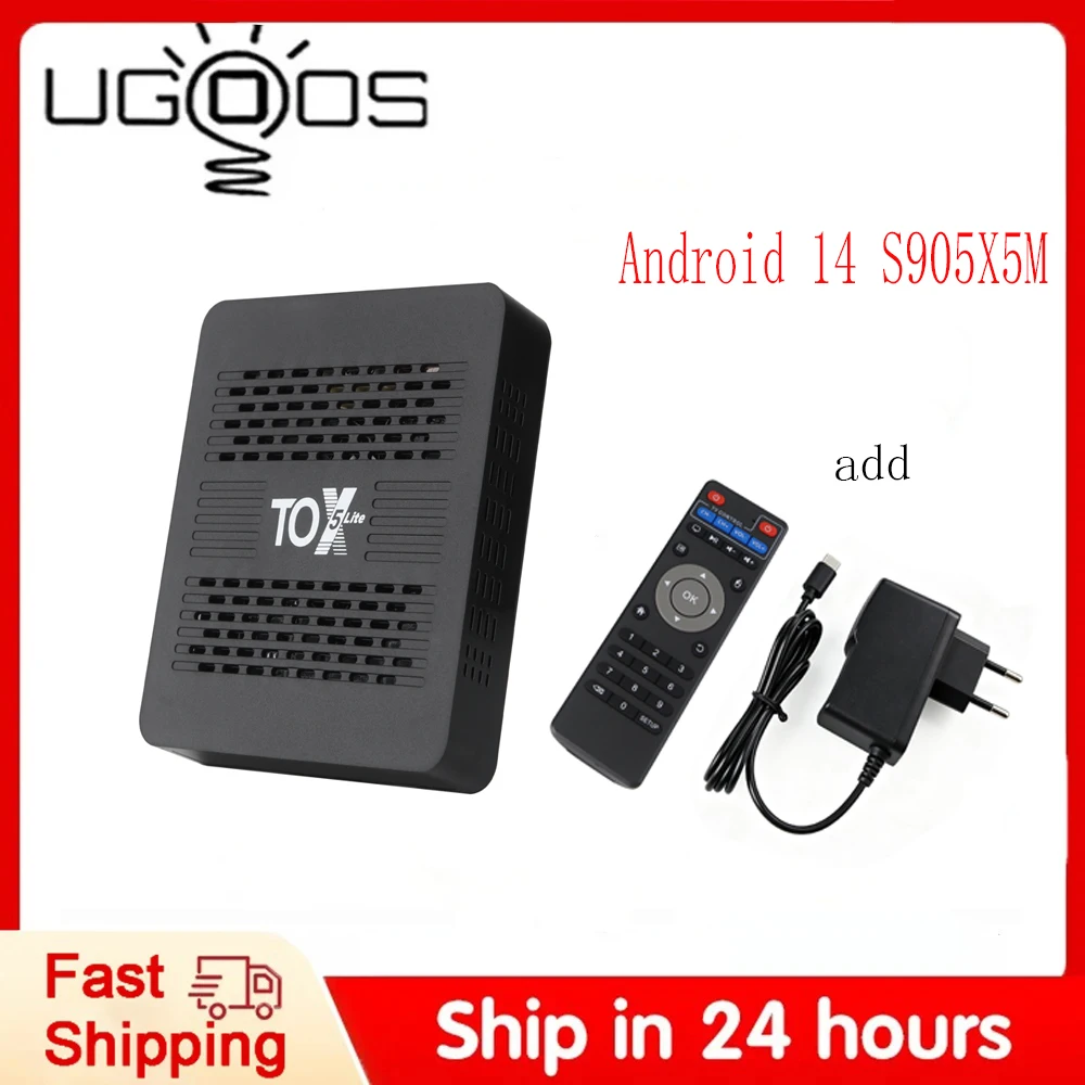 Original Ugoos TOX5 Lite Smart TV Box Android14 S905X5M 2GB 32GB Set Top Box Dual Wifi 1000M LAN BT4.1 H.265 4K 60fps DLNA