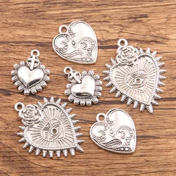 10PCS 3 Styles Mixed Alloy Antique Heart Rose Eye Flower Charms For Jewelry Making DIY Handmade Animal Halloween Pendant