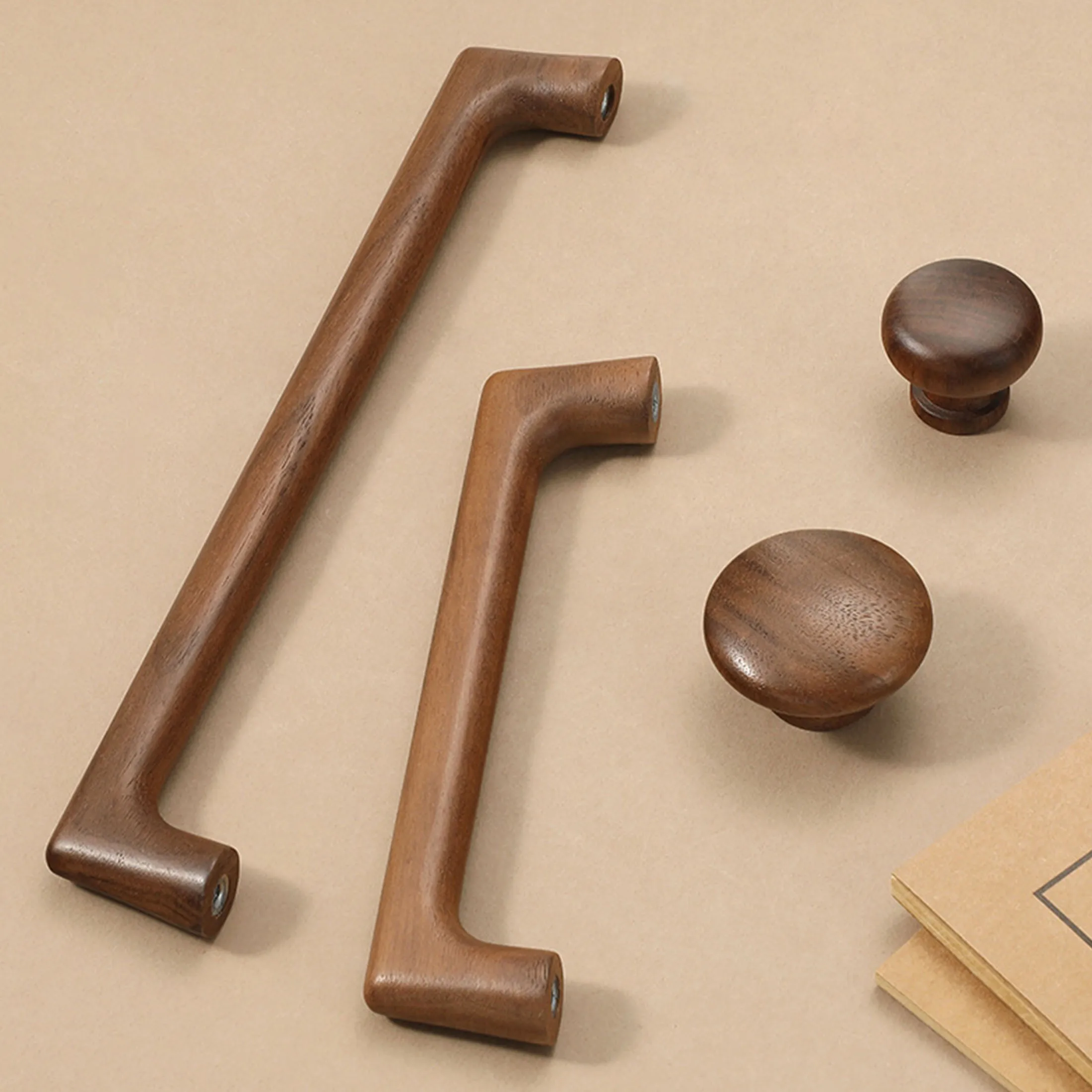 Black Walnut Cabinet Handles Modern Wooden Wardrobe Pulls Simple Drawer Round Knobs Kitchen Accessories Furniture Hardware