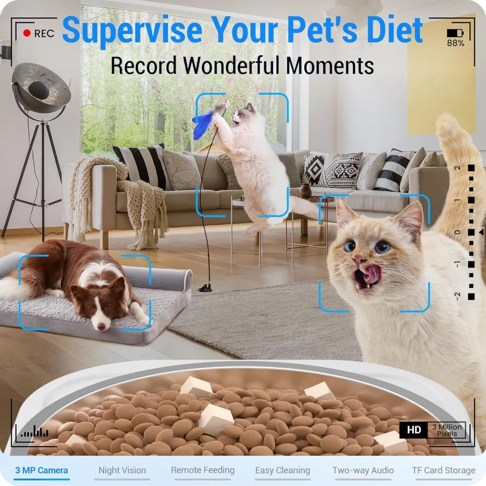 Automatic Cat Feeder with 2K Camera: 5G WiFi Automatic Dog Feeder with Night Vision,Cat Food Dispenser with 7L Large Food Storag - Image 2