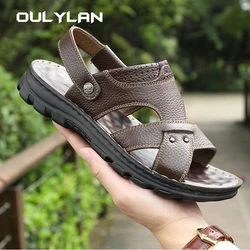 Men's Genuine Leather Sandals Summer Mens Casual Beach Shoes Roman Outdoor Thickened Soles Anti slip Slippers Plus Size 38-45