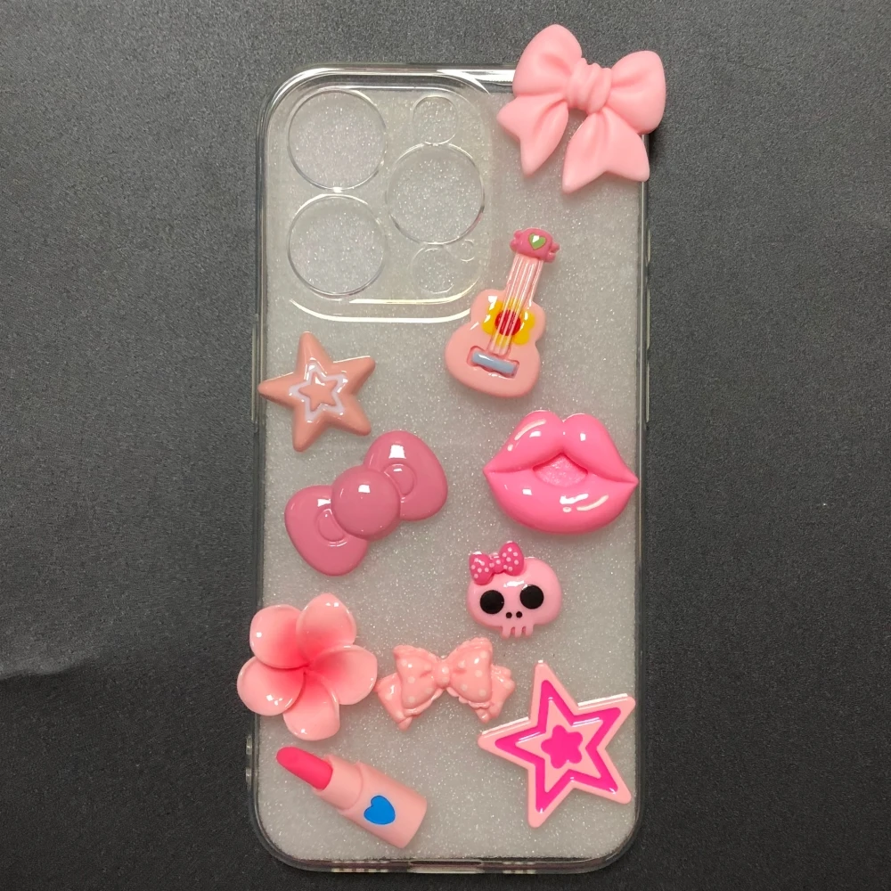 

50Pcs Gorgeous Kawaii y2k Pink Lips Egg Flower Guitar Frangipani Pentagram Resin Charms Diy Accessories Junk Phone Case Decor