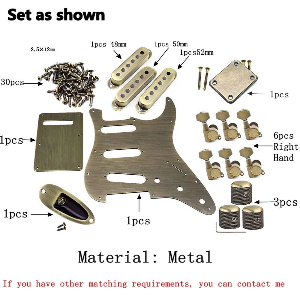 Set Of Bronze Guitar Accessories SSS Guitar Pickguard Plate Guitar Knobs Jack Pickups Cover Screw Tuning Pegs For ST Guitar