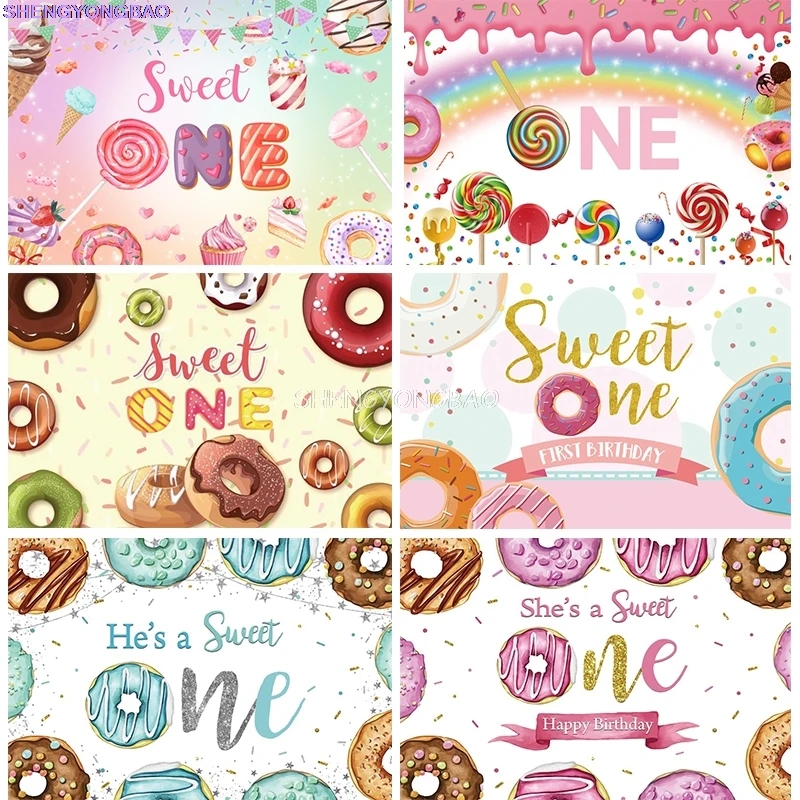 

Sweet One Candyland Photography Backdrops Party Decorations Donut First Birthday Photo Photo Studio Background Props ON-01