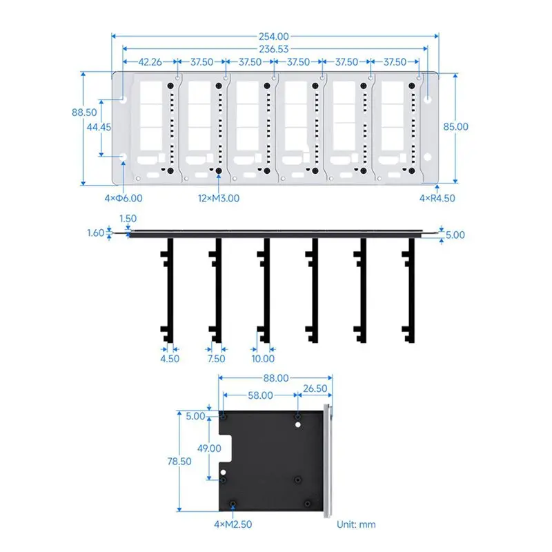 Multi-Function For Raspberry Pi 4/5 2U Rack Mount Kit- Pirack-M6F Multi-Node Server Cluster Kit