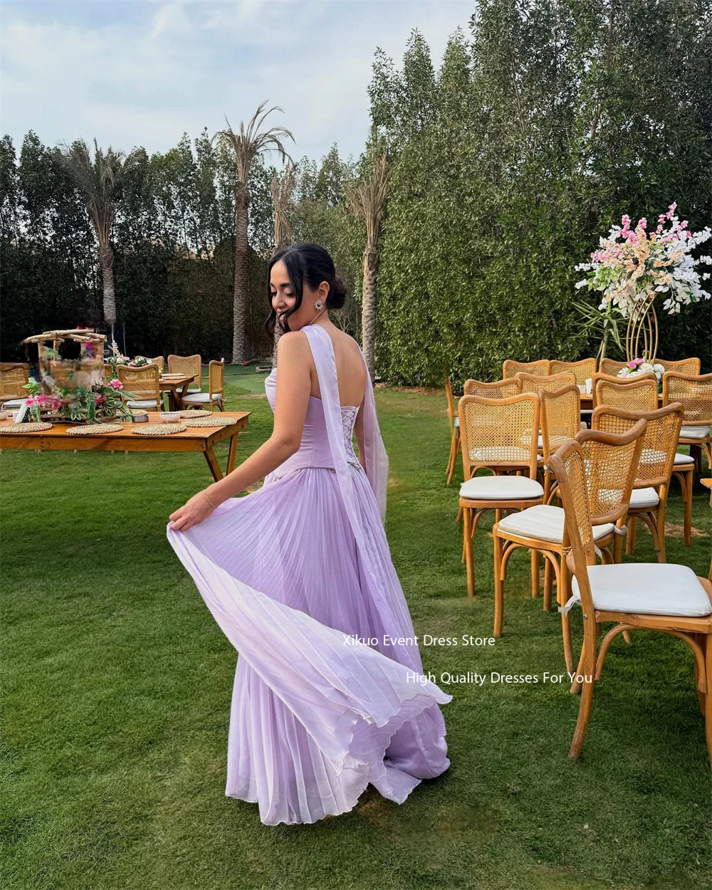 Xikuo bonito chiffon vestidos de noite querida vestidos formais longos vestidos plissados 2025 mulher festa de luxo casamento personalizado