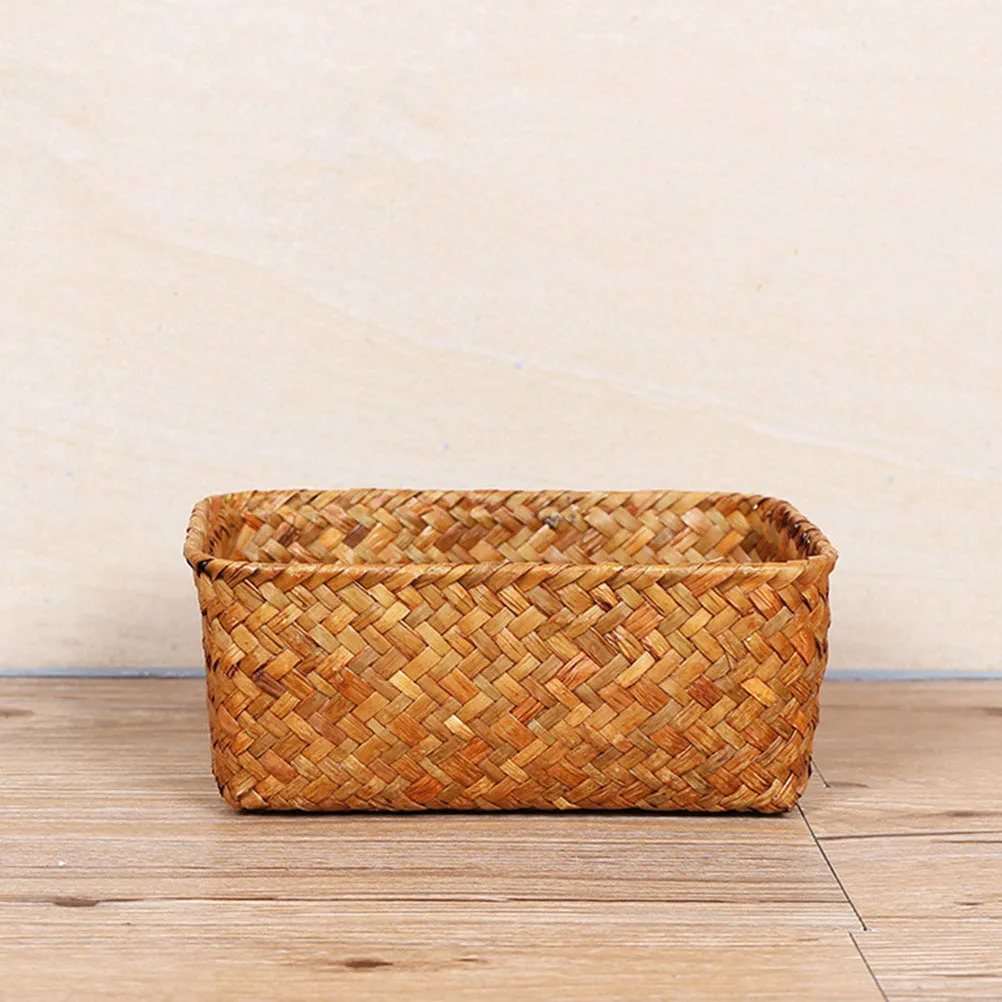 

1pcs Natural Seagrass Woven Basket Desktop Organizer Storage Box for Cosmetics Makeup Toys Sundry Household Decorative Container