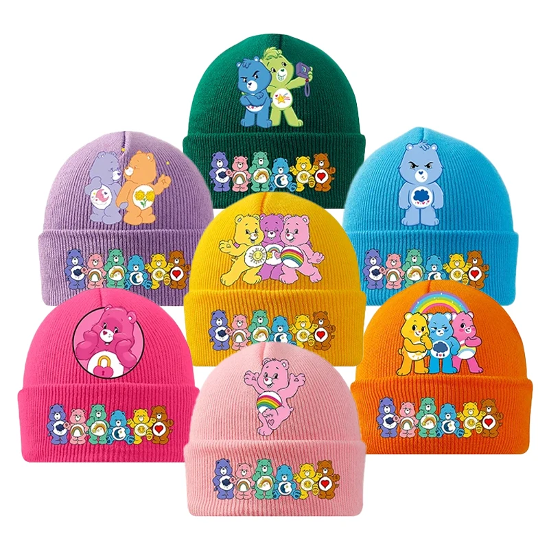 

Care Bears Kawaii вязаная шапка для мальчиков и девочек с рисунками аниме, шерстяная шапка с котом, осенне-зимняя теплая ветрозащитная детская шапка, рождественские подарки