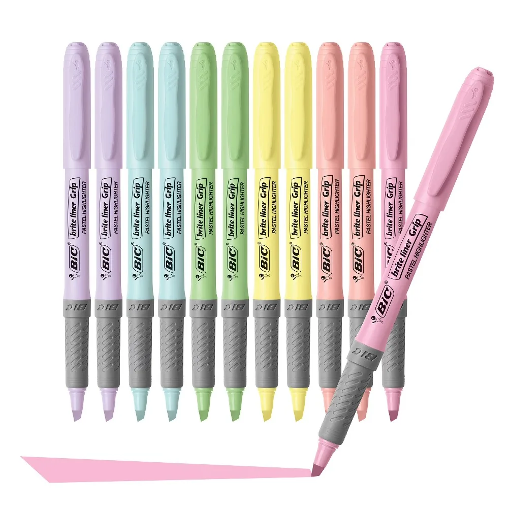 Grip Pastel Highlighters Assorted Colors Chisel Tip for School Office Supplies 12 Count Set Fluorescent Marker Pen Study Art Drawing Tools Stationery Gift view 2