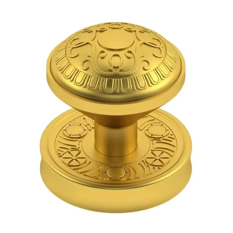 Vintage French Style Satin Brass Door Handle Set with Tubular Lock Cylinder for Kitchen Indoor Home Hardware Accessories