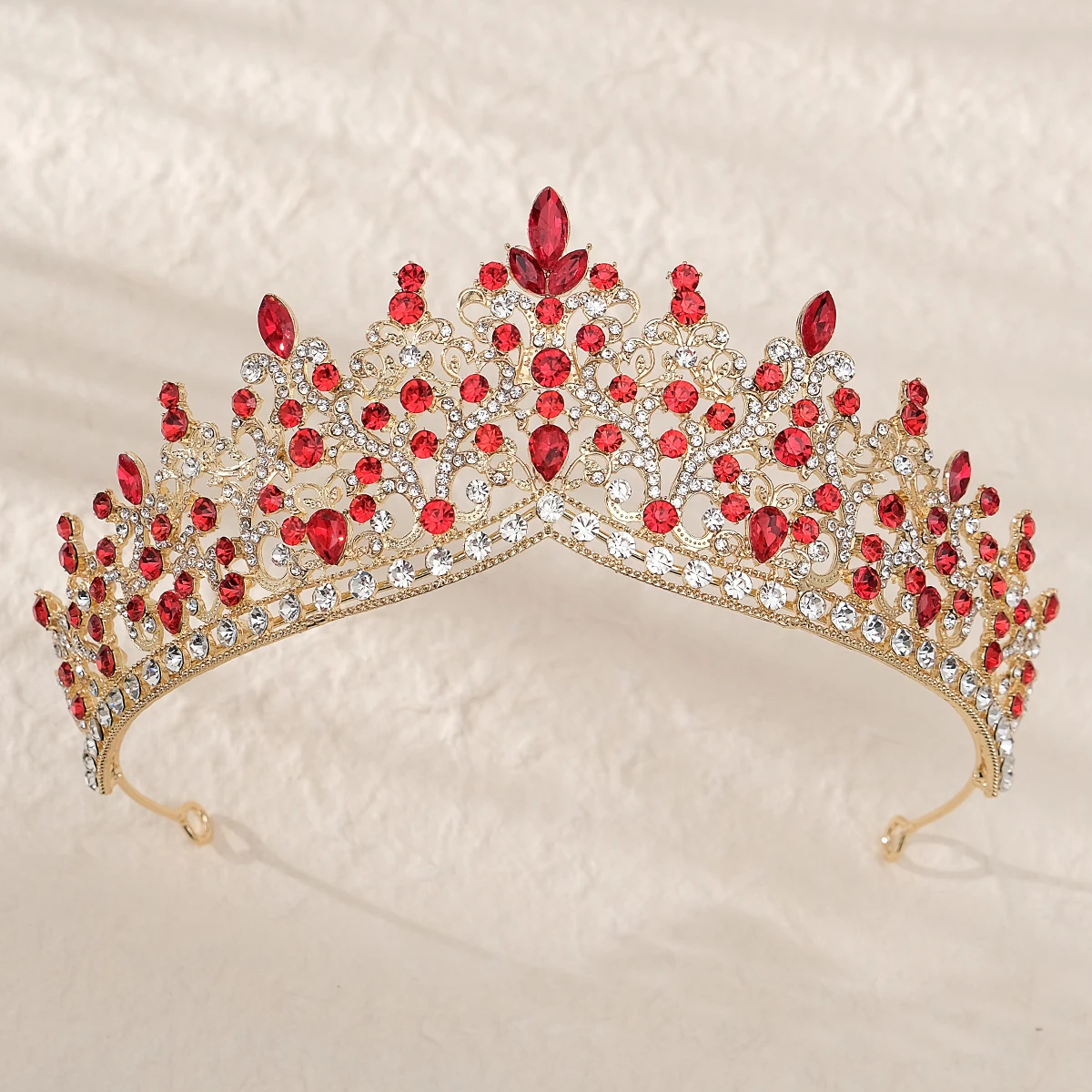 Baroque Vintage Big Red Crystal Tiaras And Crowns Rhinestone Queen Pageant Prom Diadem Crown Bridal Wedding Hair Accessories Jew