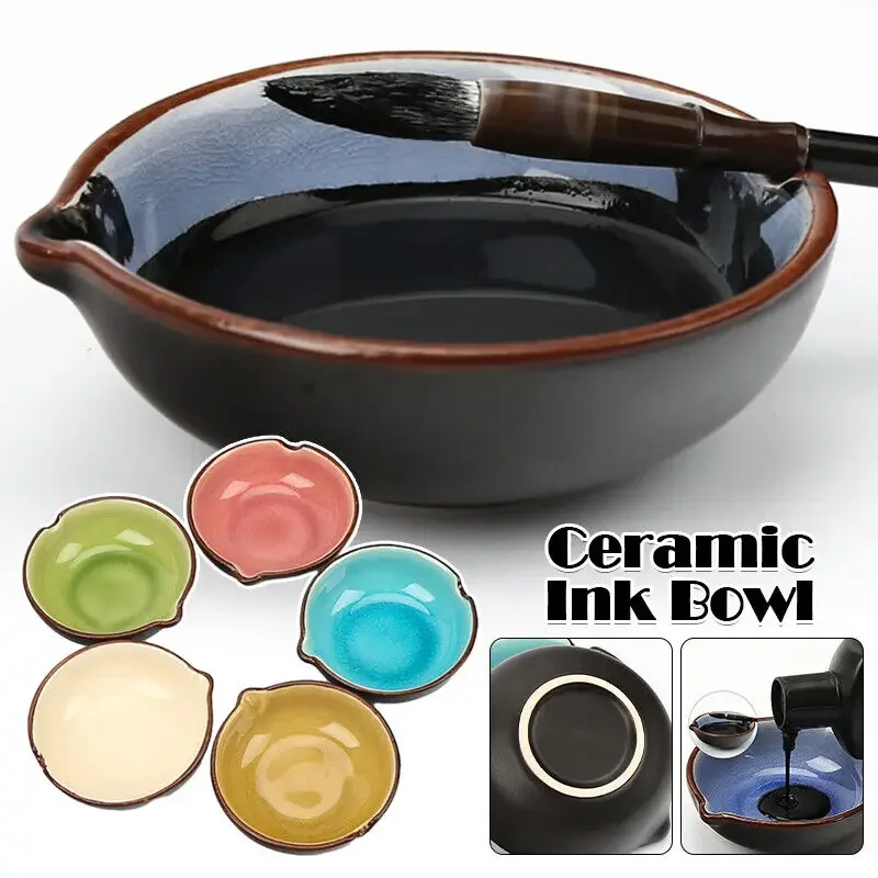 Calligraphy Ceramics Inkstone Brush Holder Ink Disc Multifunctional Ink Bowl Plate Pen Holder Stationery Chinese Painting Suppli