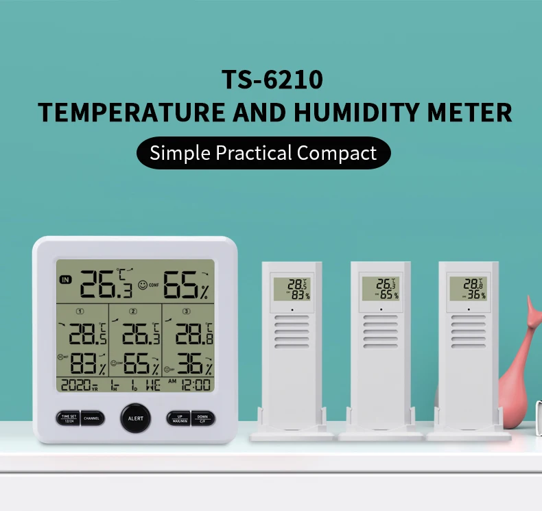 

Wireless Thermometer In/Outdoor Digital Thermometer Weather Station for Home with Temp Monito Abnormal Alarm 3pcs Remote Sensors