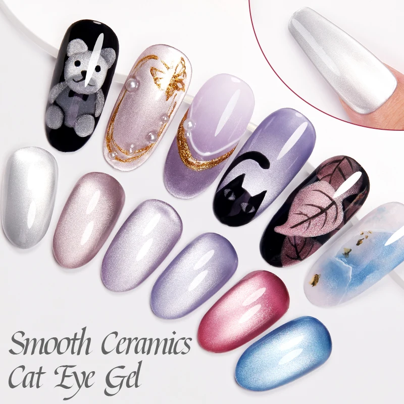 Smooth Ceramics Cat Magnetic Gel Nail Polish Sparkling Silver Moonlight Cat Eye Effect Soak Off Semi-Permanent Nail Art Varnish