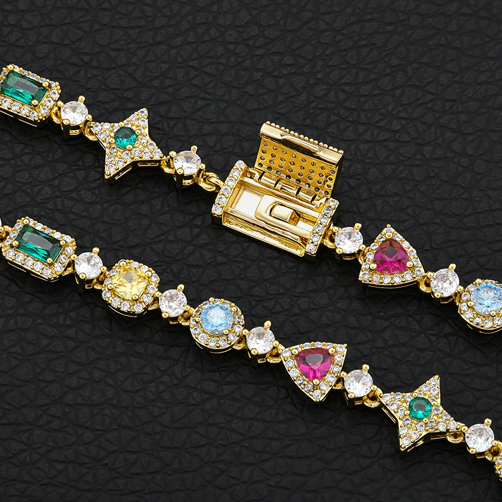 

New Fashion Platinum Colored Gemstone Bracelet Women's Flip Buckle Multi Color Geometric Cube Zircon Light Luxury Niche Jewelry