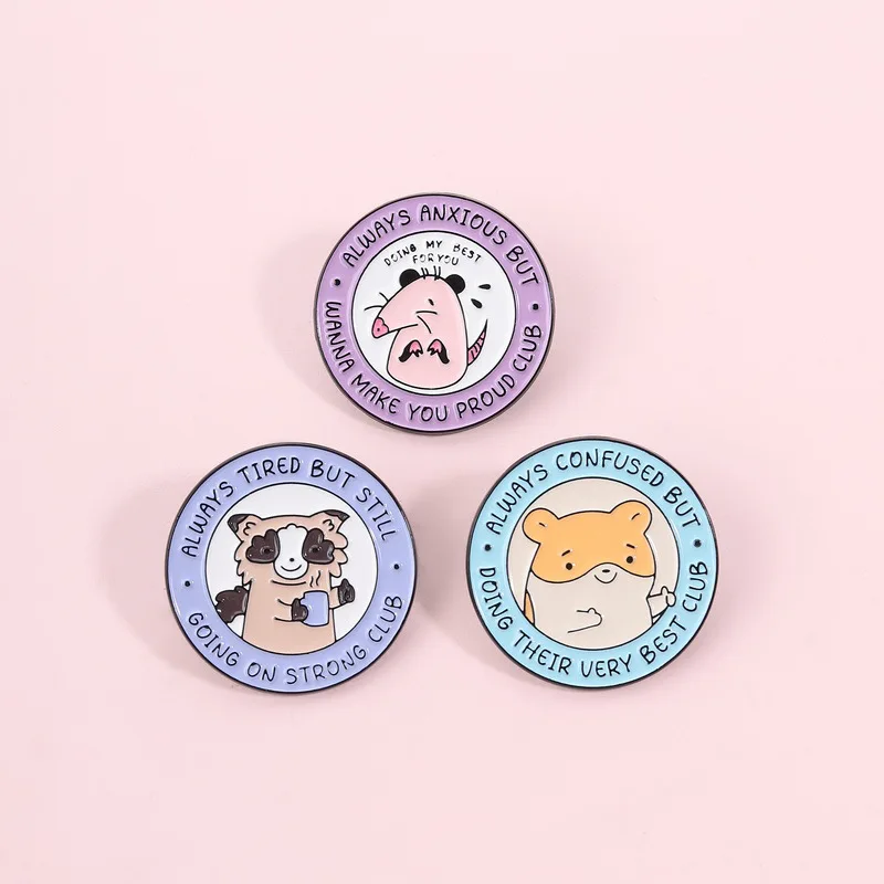 Healing Soft Cute Small Animals Round Brooch Hamster Red Panda opossum Emotional Badge Clothing Bag Accessories