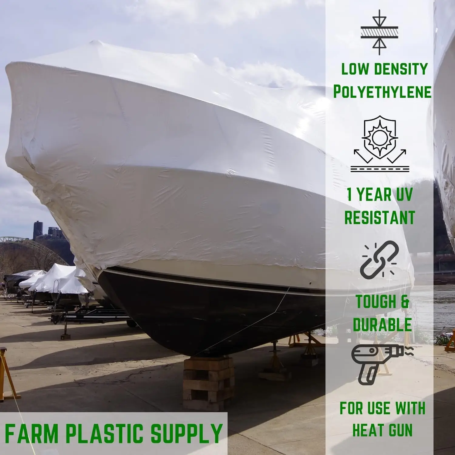 Polyethylene Plastic Shrink Wrap - 7 mil (17' x 150') Boat Shrink Film for Heat Gun, Industrial Use, Protection &