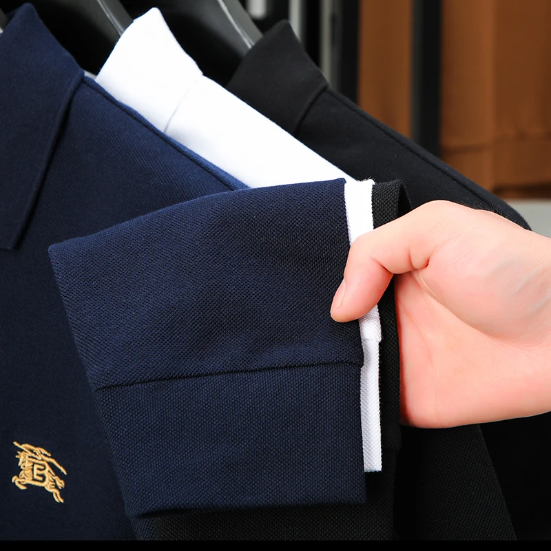luxury men's autumn high quality long sleeves polo shirt lapel embroidery cotton100% t-shirt leisure trend men's clothing tops