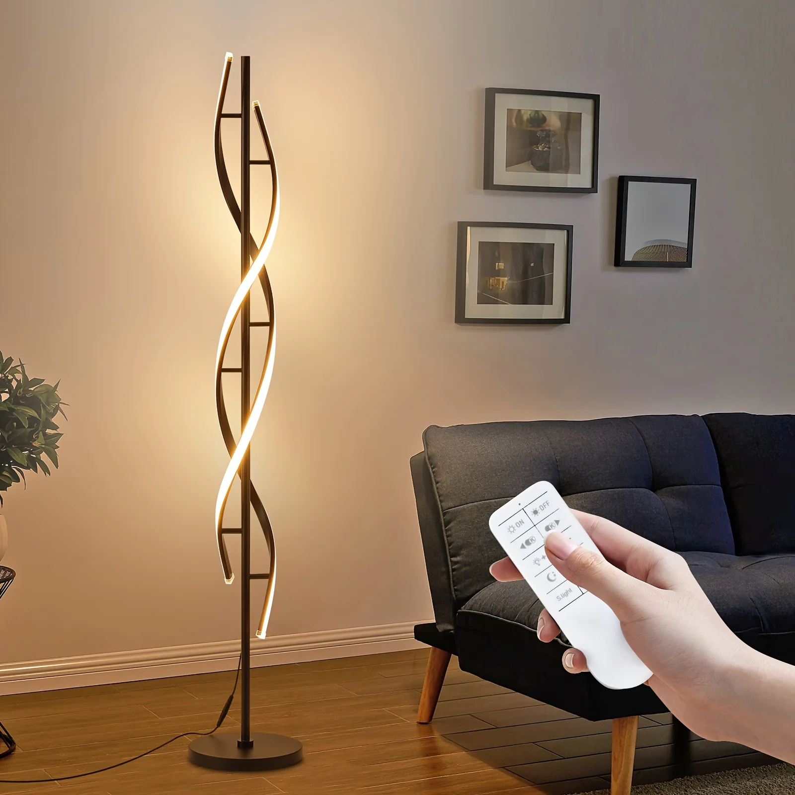 Spiral Floor Lamps for Living Room, Modern 3 Colors Temperatures LED Tall Standing Lamp, Timing Dimmable Reading Corner LED Floor Lamp For Bedroom, Office