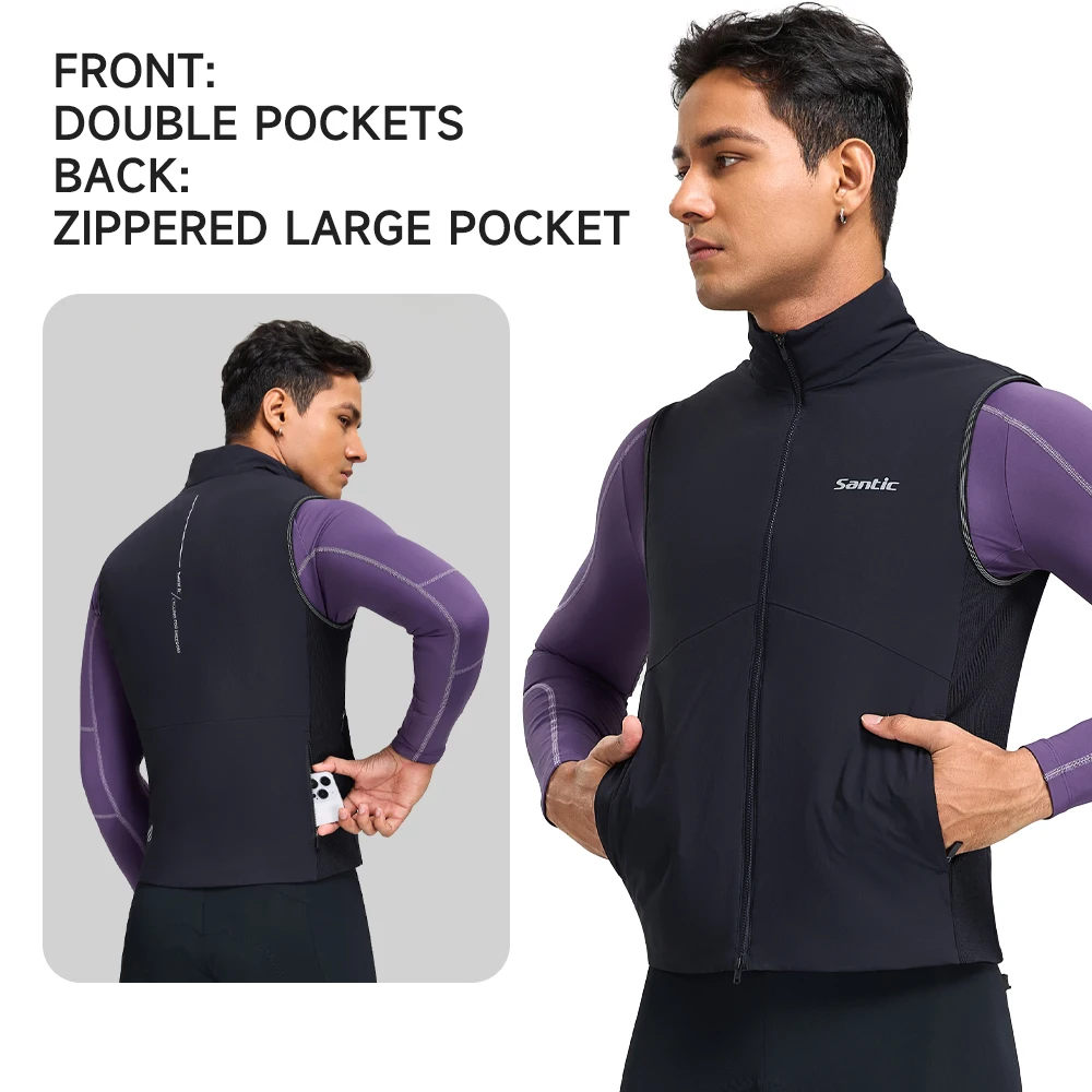 Santic Men Cycling Jackets Thermal Windproof  2‑8℃ Winter Warm Sleeveless Bike Road MTB Bicycle Vests S‑3XL TM25C07052H